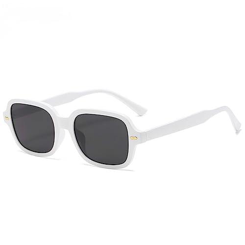 YOJUED Vintage Rechteck Ovale Sonnenbrille Damen Herren Gelb Gradient Brille Retro Tinted Sunglasses UV 400 Schutz (Weiß/Grau) von YOJUED