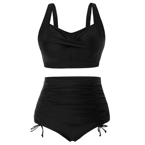 YOMORIO Damen Push Up Bikini, Badeanzug Zweiteiliger Damen Sexy Bikini Bademode Bauchkontrolle Damen Bikini Set Blumenmuster High Waist Bauchweg Bademode Zweiteiliger Badeanzug Swimsuit von YOMORIO