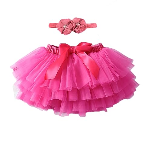 YONKOUNY Baby Mädchen Tutu Rock Prinzessin Tüllrock Minirock Baby Fotoprops Reifrock Ballettrock für Fotografie Geburtstag + Stirnband(Hot pink,M) von YONKOUNY