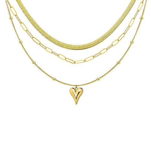 YONVUN Ketten Set Layering Dreifach Halskette Damen aus Edelstahl in Silber, 18k Gold & Roségold, Wasserfest & Hautverträglich mit Anhänger, 40-55 cm Länge verstellbar Schmuck Set Geschenk von YONVUN