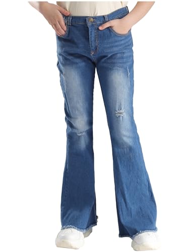 YOOJIA Schlaghose Mädchen Jeans Ausgestellten Hosen Modern Danim Pants Glockenhose Freizeitanzug Kinder Hose I Blau 122-128 von YOOJIA
