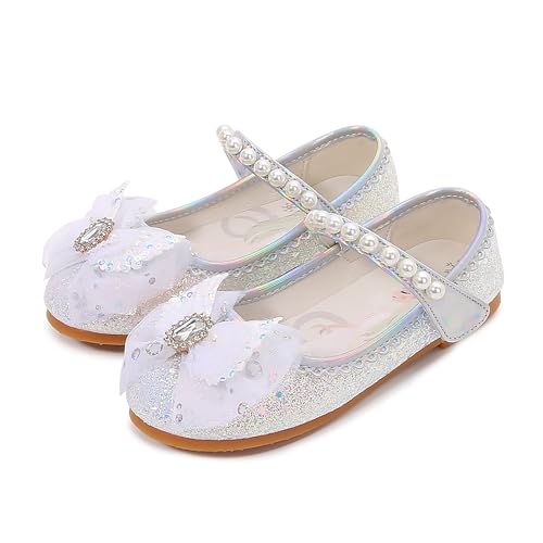 YOSICIL ELSA Prinzessin Schuhe Mädchen Kinder Sandalen Glitter für Verkleidung Cosplay Geburtstagsparty Weihnachten Karneval Halloween,Silber 26 von YOSICIL