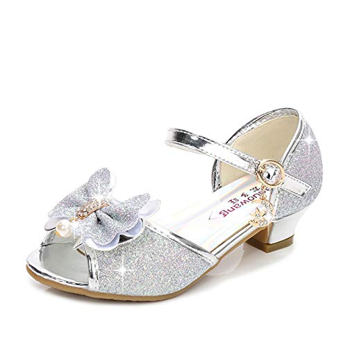 YOSICIL Mädchen ELSA Schuhe Prinzessin Schuhe mit Absatz Glitzer Schuhe Kinder Kristall Pumps Mädchen Kostüm Hochzeitsschuhe Lila Blau Pink Golden Silber in Größe 26-38 von YOSICIL