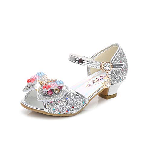 YOSICIL Mädchen ELSA Schuhe Prinzessin Schuhe mit Absatz Glitzer Schuhe Kinder Kristall Pumps Mädchen Kostüm Hochzeitsschuhe Lila Blau Pink Golden Silber in Größe 26-38 von YOSICIL