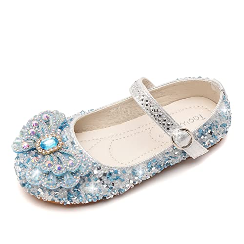 YOSICIL Mädchen Flache Schuhe Prinzessin Elegante Kinder Sandalen Geburtstagspartys Hochzeiten Weihnachten Karneval Halloween Verkleidung Cosplay, Silber 28 von YOSICIL