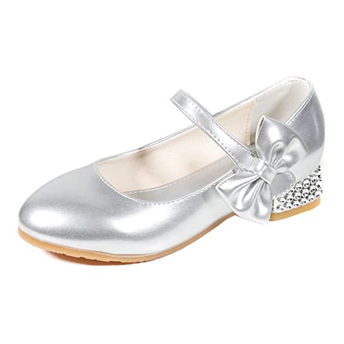 YOSICIL Mädchen Kinder Pumps Prinzessin Schuhe mit Absatz Heels Mary Jane Schuhe Babys Ballerinas Schuluniform Lederschuhe Casual für Festival Partys Geburtstag Geschenk Schule Halloween, Silber, 32 von YOSICIL