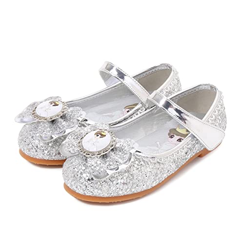 YOSICIL Mädchen Prinzessin Schuhe ELSA Kristall Schuhe Frozen Eiskönigin Sandalen Partei Glitzer Pumps Festlich Ballerina Karneval Verkleidung Kinder Fashing Kostüm Zubehör Schuhe, Silber-1, 26 von YOSICIL