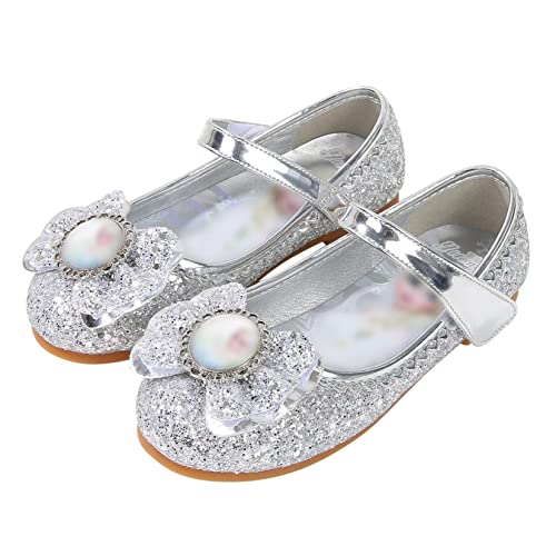 YOSICIL Mädchen Prinzessin Schuhe ELSA Kristall Schuhe Frozen Eiskönigin Sandalen Partei Glitzer Pumps Festlich Ballerina Karneval Verkleidung Kinder Kostüm Zubehör Schuhe,Silber,22 von YOSICIL