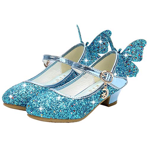YOSICIL Mädchen Prinzessin Schuhe ELSA Schmetterling Schuhe mit Absatz Pailletten Glitzer Schuhe Kinder Ballerinas Hochzeitsschuhe Partei Festschuhe Karneval Halloween Party, Blau, 25 YOSICIL Mädchen Prinzessin Schuhe ELSA Schmetterling Schuhe mit Absatz Pailletten Glitzer Schuhe Kinder Ballerinas Hochzeitsschuhe Partei Festschuhe Karneval Halloween Party, Blau, 25 von YOSICIL