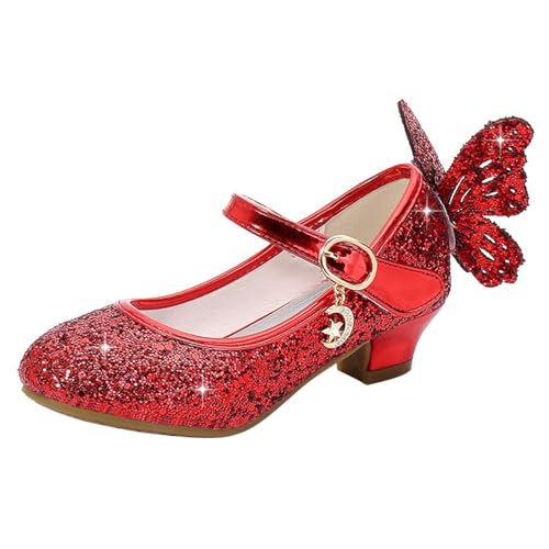 YOSICIL Mädchen Prinzessin Schuhe ELSA Schmetterling Schuhe mit Absatz Pailletten Glitzer Schuhe Kinder Ballerinas Hochzeitsschuhe Partei Festschuhe Karneval Halloween Party, Rot, 32 YOSICIL Mädchen Prinzessin Schuhe ELSA Schmetterling Schuhe mit Absatz Pailletten Glitzer Schuhe Kinder Ballerinas Hochzeitsschuhe Partei Festschuhe Karneval Halloween Party, Rot, 32 von YOSICIL