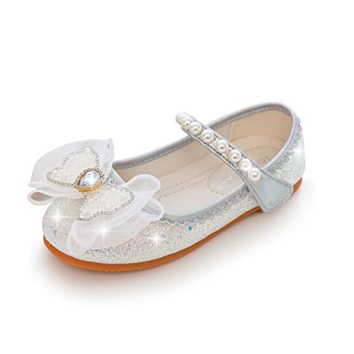 YOSICIL Mädchen Schuhe Prinzessin Glitzer Glitter Pailletten Kinder Sandalen für Cosplay Verkleidung Geburtstagsparty Weihnachten Karneval Halloween, Silber 23 von YOSICIL