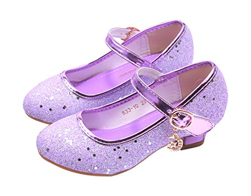 YOSICIL Mädchen Schuhe Prinzessin Schuhe Festliche Schuhe Niedriger Absatz Glitzer Schuhe Kinder Hochzeit Schuhe zum Abendkleid Fasching Halloween Karneval Tanzball Party,Lila,36 von YOSICIL