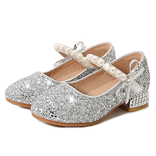 YOSICIL Prinzessin Mädchen Kinder Schuhe mit Absatz Heels Sandalen mit Schleifen Perle Sommer Pailletten für Weihnachten Hochzeit Geschenk Geburtstag Festival Cosplay Halloween, Silber, 27 YOSICIL Prinzessin Mädchen Kinder Schuhe mit Absatz Heels Sandalen mit Schleifen Perle Sommer Pailletten für Weihnachten Hochzeit Geschenk Geburtstag Festival Cosplay Halloween, Silber, 27 von YOSICIL