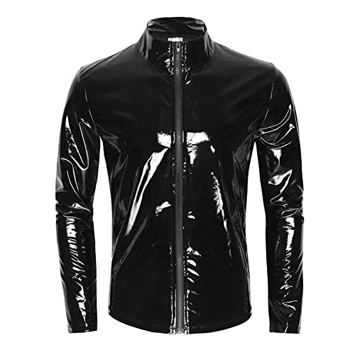 Lederjacke Herren Lack Optik Jacke Kurze Mantel Solid Erotische Jacken Sexy Latex Glänzend Coat Männer Modisch Kunstleder Hemd mit Reißverschluss Wetlook Oberteile Party Outwear Lederjacke Herren Lack Optik Jacke Kurze Mantel Solid Erotische Jacken Sexy Latex Glänzend Coat Männer Modisch Kunstleder Hemd mit Reißverschluss Wetlook Oberteile Party Outwear von YOSUWOAI