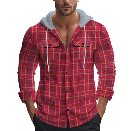 YOSUWOAI Herren Hemd Kariert Kapuzenhemd Flanell Winterhemd Bequem Weich Freizeithemd Vintage Langarm Karohemd Outdoor Thermo Arbeitshemd mit Kapuze Loose Trachtenhemd mit Knopfleiste YOSUWOAI Herren Hemd Kariert Kapuzenhemd Flanell Winterhemd Bequem Weich Freizeithemd Vintage Langarm Karohemd Outdoor Thermo Arbeitshemd mit Kapuze Loose Trachtenhemd mit Knopfleiste von YOSUWOAI