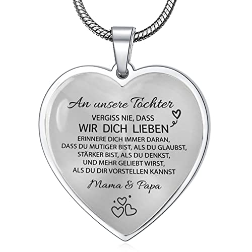 YOTHIWAD An unsere Tochter Kette mit Spruch von Mama Papa,Herz Anhänger Kette,Halskette Tochter,Schmuck Geburtstag Graduierung Geschenke für Tochter von Mama Papa(Silber) von YOTHIWAD