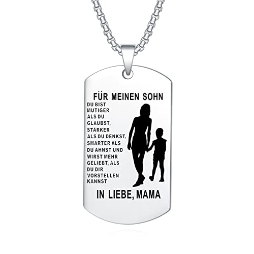 YOTHIWAD Halskette für Meinen Sohn Dog Tag Kette An Meinen Sohn Halskette mit Gravur Inspirierend Text Geschenk für Sohn von Mama Papa(Silber) von YOTHIWAD