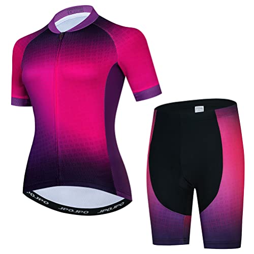 Damen Radtrikot Set, Sommer Kurzarm Damen Mountainbike Shirt und Shorts Kit MTB Anzug Fahrrad Kleidung, T2005-1, 3XL von YOUALSO