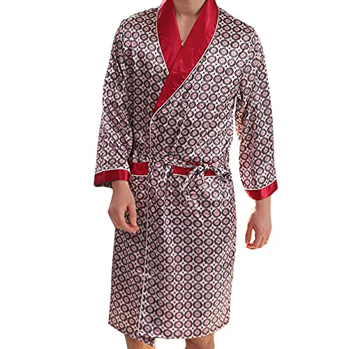 YOUCAI Schlafrock Kimono Herren Männer Pyjama Frühling Sommer Herbst Schlafanzug Satin Weich Gemütlich Lange Ärmel Sleepwear Modern Schlafshirt Casual Morgenmantel Sleepshirt,Rot,4XL von YOUCAI