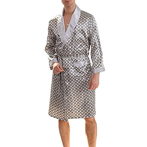 YOUCAI Schlafrock Kimono Herren Männer Pyjama Frühling Sommer Herbst Schlafanzug Satin Weich Gemütlich Lange Ärmel Sleepwear Modern Schlafshirt Casual Morgenmantel Sleepshirt,Silber Grau,M von YOUCAI