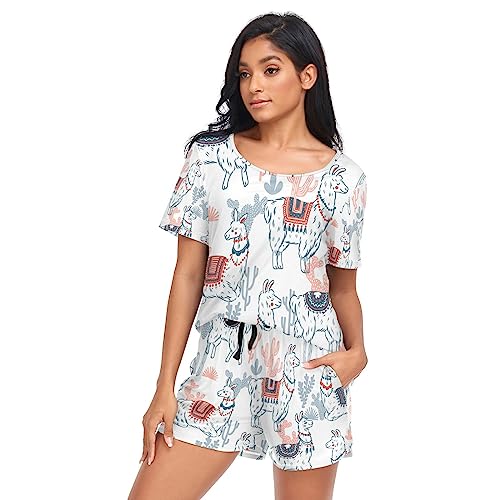 YOUJUNER Schlafanzug Damen Kurz Lama Alpaka Pyjama Set Sommer Kurzarm Pyjamaset Nachtwäsche Zweiteiliger Hausanzug Sleepwear Loungewear YOUJUNER Schlafanzug Damen Kurz Lama Alpaka Pyjama Set Sommer Kurzarm Pyjamaset Nachtwäsche Zweiteiliger Hausanzug Sleepwear Loungewear von YOUJUNER