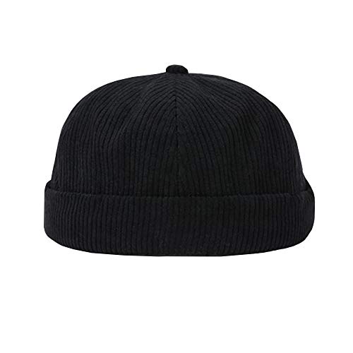 YOUMU Herren Damen Skullcap Matrosenmütze Beanie Cord gerollte Manschette Vintage krempellos, Stil D-Schwarz, Einheitsgröße von YM YOUMU