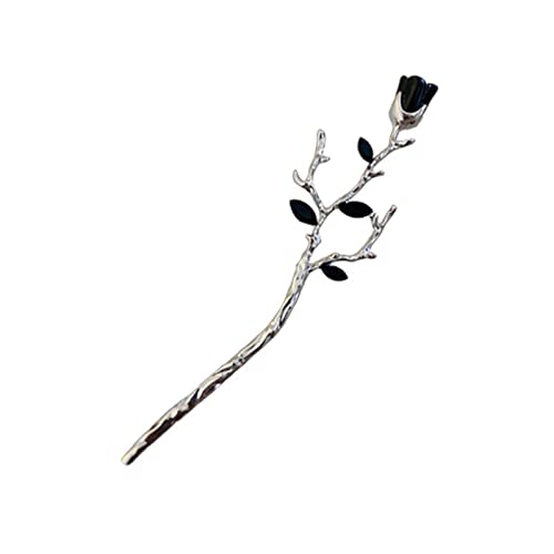 Schwarze Haar-Essstäbchen, Rosen-Metall-Haarnadel, Blumen-Haar-Accessoire für Frauen und Mädchen, Modeschmuck, Blumen-Haar-Essstäbchen, Rose von YOUNAFEN