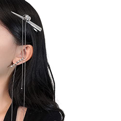 YOUNAFEN 2-in-1-Haarspange für Mädchen, Herzform, mit langer Kette, Metall-Haarspangen, Punk-Brosche für Erwachsene und Jugendliche von YOUNAFEN