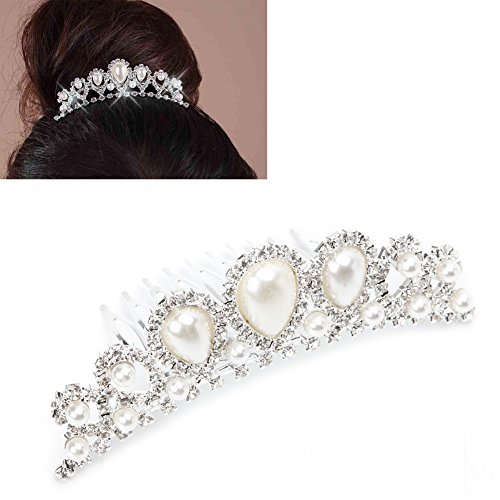 YOUNAFEN Elegante Prinzessin Krone Tiaras Exquisite für Strass Haarkamm Braut Hochzeit Abschlussball für Cosplay Halloween Kostüme Jewe, 9.5cmx4cm, Metalllegierung, Kein Edelstein von YOUNAFEN