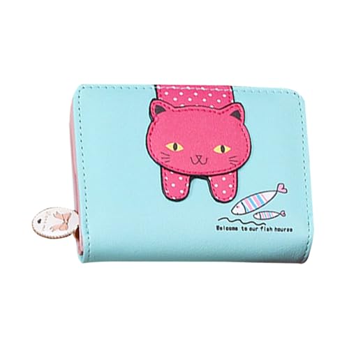 YOUNAFEN Geldbörse mit Cartoon-Katzen-Motiv, kurze Art, Kreditkarte, Bankkarte, Bargeldhalter, Mädchen, Frauen, Münzgeldbörse, mehrere Fächer, Bifold Pocket Wallet, Hellgrün, 12*3*10cm von YOUNAFEN