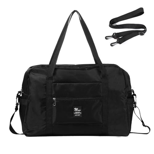 YOUNAFEN Gepäcktasche, wasserdicht, Reisetasche, Wochenendtasche, Übernachtungstasche, leichte Aufbewahrung, Gepäck, Seesack, Tragetasche für Damen und Herren, Schwarz, Large von YOUNAFEN