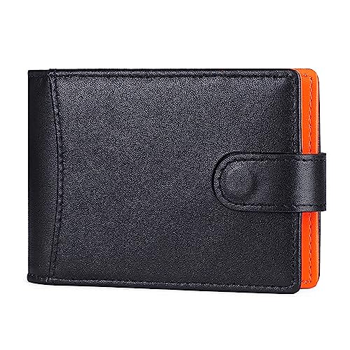 YOUNAFEN Herren Kurze Geldbörse mit Kreditkartenhalter Herausziehbare PU Slim Wallets Bifold Karten Etui Geldklammer, Schwarz / Orange, as pics show von YOUNAFEN