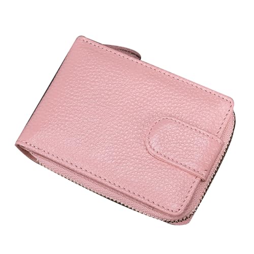 YOUNAFEN Kleine Geldbörse für Damen, weiches Leder, minimalistisch, klein, Kartenhalter, Geldbörse mit Ausweisfenster, Münzgeldbörse, Schwarz / Rosa, Pink, as pics show von YOUNAFEN