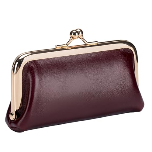 YOUNAFEN Modische Lippenstift-Geldbörse, Vintage, zweifach gefaltet, elegante Geldbörse mit Kussverschluss, kleine Geldbörse, Clutch-Tasche für Damen, Burgunder, 12.5*3*7cm von YOUNAFEN