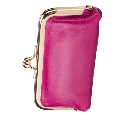 YOUNAFEN Modische Lippenstift-Geldbörse, Vintage, zweifache Kleingeldtasche, elegante Kuss-Lock-Geldbörse, kleine Geldbörse, Clutch für Frauen, Knallpink (Hot Pink), 12.5*3*7cm von YOUNAFEN