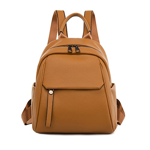 YOUNAFEN Modischer Damen-Rucksack, luxuriös, weiches PU-Leder, kleine Schultaschen für Teenager, Mädchen, lässige Büchertasche, Gelb-Braun, Large von YOUNAFEN