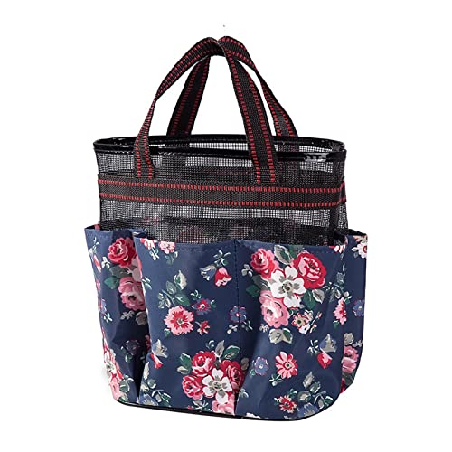 YOUNAFEN Netz-Duschtasche mit Blumenmuster, tragbar, Kulturbeutel für Studentenwohnheim, Bad, Duschtasche für Damen und Herren, schwarz, multifunktionale Aufbewahrung, Dunkelblau von YOUNAFEN