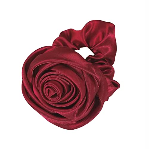 YOUNAFEN Satin-Haargummis für Damen, Rosen-Haargummi, süße Mädchen, einfarbig, elastisch, für Mädchen von YOUNAFEN