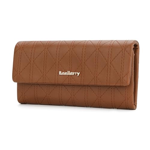 YOUNAFEN Stilvolle, gesteppte, lange Geldbörse aus weichem Leder für Damen, schmale Clutch mit Münzfach, Erntedankgeschenk, Braun, as pics show von YOUNAFEN