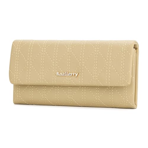 YOUNAFEN Stilvolle, gesteppte, lange Geldbörse aus weichem Leder für Damen, schmale Clutch mit Münzfach, Erntedankgeschenk, aprikose, as pics show von YOUNAFEN