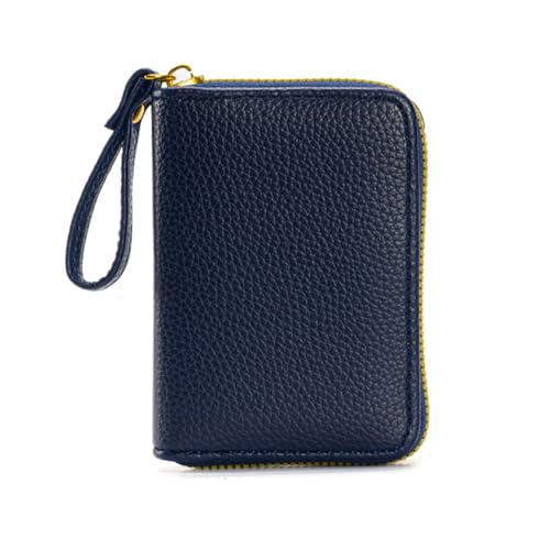 YOUNAFEN Stilvolle mehrfarbige Kartenhalter-Geldbörse, kompakte Münzbörse mit Reißverschluss und Riemen, Karten-Organizer, Tasche für Damen und Herren, Blau, 8*2.5*11cm von YOUNAFEN