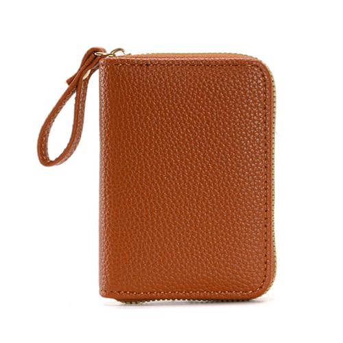 YOUNAFEN Stilvolle mehrfarbige Kartenhalter-Geldbörse, kompakte Münzbörse mit Reißverschluss und Riemen, Karten-Organizer, Tasche für Damen und Herren, Braun, 8*2.5*11cm von YOUNAFEN