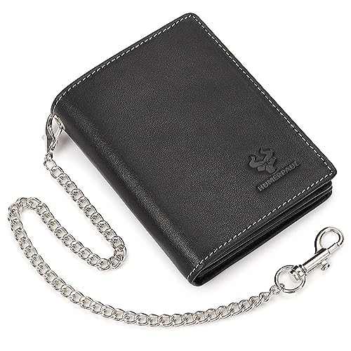 YOUNAFEN Vintage Herren Geldbörsen Blockieren Kartenhalter mit Anti-Diebstahl-Kette für AirTags Perfektes Geschenk für Männer, Schwarz, as pics show von YOUNAFEN