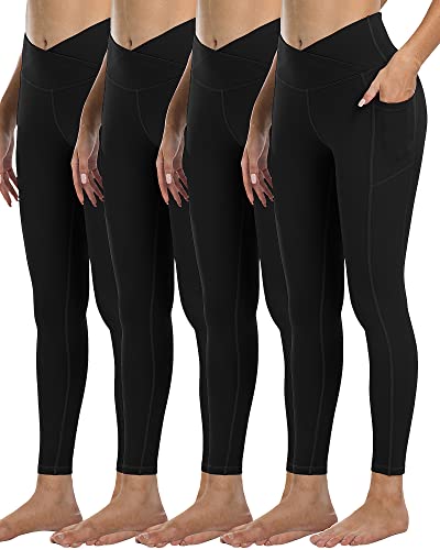 YOUNGCHARM 4er-Pack Leggings mit Taschen für Damen, hohe Taille, Bauchkontrolle, Workout, Yogahose, 4 Packungen - v#-schwarz/schwarz/schwarz/schwarz, XX-Large von YOUNGCHARM