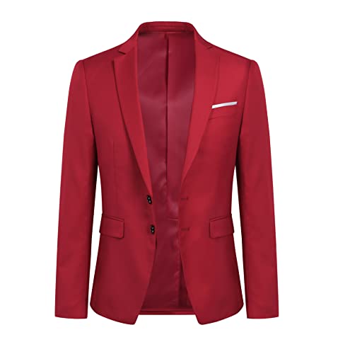 YOUTHUP Herren Sakko Slim Fit Freizeit Modern Anzugjacke für Hochzeit Party Business Abschluss Jackett, Rot, XS von YOUTHUP