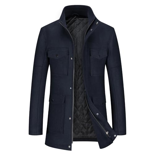 YOUTHUP Herren Winter Wolle Mantel Dicker Freizeit Übergangmantel Mehrere Taschen Wintermantel, Marine Blau, L YOUTHUP Herren Winter Wolle Mantel Dicker Freizeit Übergangmantel Mehrere Taschen Wintermantel, Marine Blau, L von YOUTHUP
