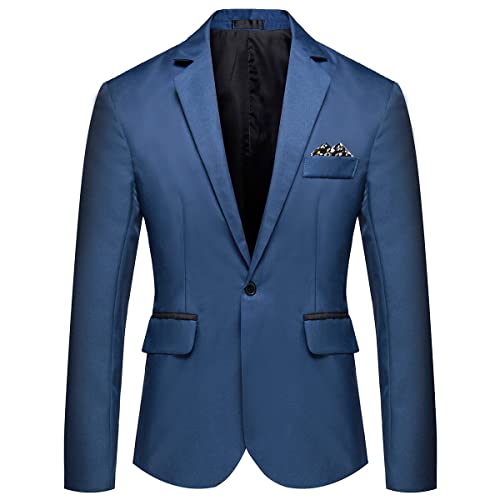YOUTHUP Sakko Herren Leichter Regular Fit Anzug Jacke für Männer Freizeit Jackett Blazer, Blau, XL von YOUTHUP