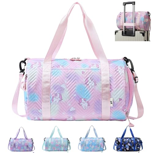 YOUYIKE Sporttasche Mädchen, Einhorn Yogatasche, Reisetasche Kinder, Schwimmtasche, Wasserdicht Turnbeutel, Gym Bag, Sportrucksack, Trainingstasche mit Schuhfach & Nassfach, Rosa von YOUYIKE