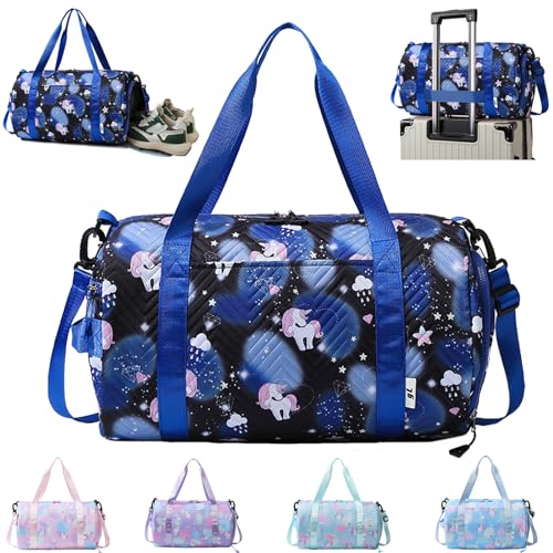 YOUYIKE Sporttasche Mädchen, Einhorn Yogatasche, Reisetasche Kinder, Schwimmtasche, Wasserdicht Turnbeutel, Gym Bag, Sportrucksack, Trainingstasche mit Schuhfach & Nassfach, Schwarz von YOUYIKE