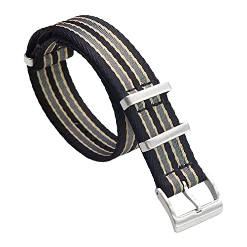 YOUYIMEI Uhrenarmbänder – Ersatz-Uhrenarmbänder, 18/20/22 mm Ersatz-Uhrenarmband aus Nylon for Herren, gestreift, bedruckt, Zubehör for Uhrenarmbänder (Color : Black Khaki Grey, Size : 20mm) von YOUYIMEI